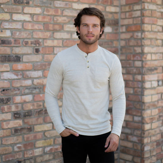 PX - Harper Long Sleeve Waffle Henley Oatmeal Size L
