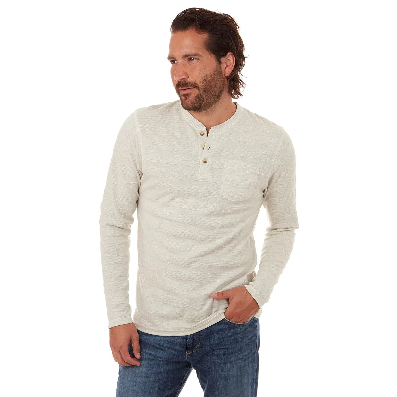 PX - Harper Long Sleeve Waffle Henley Oatmeal Size L