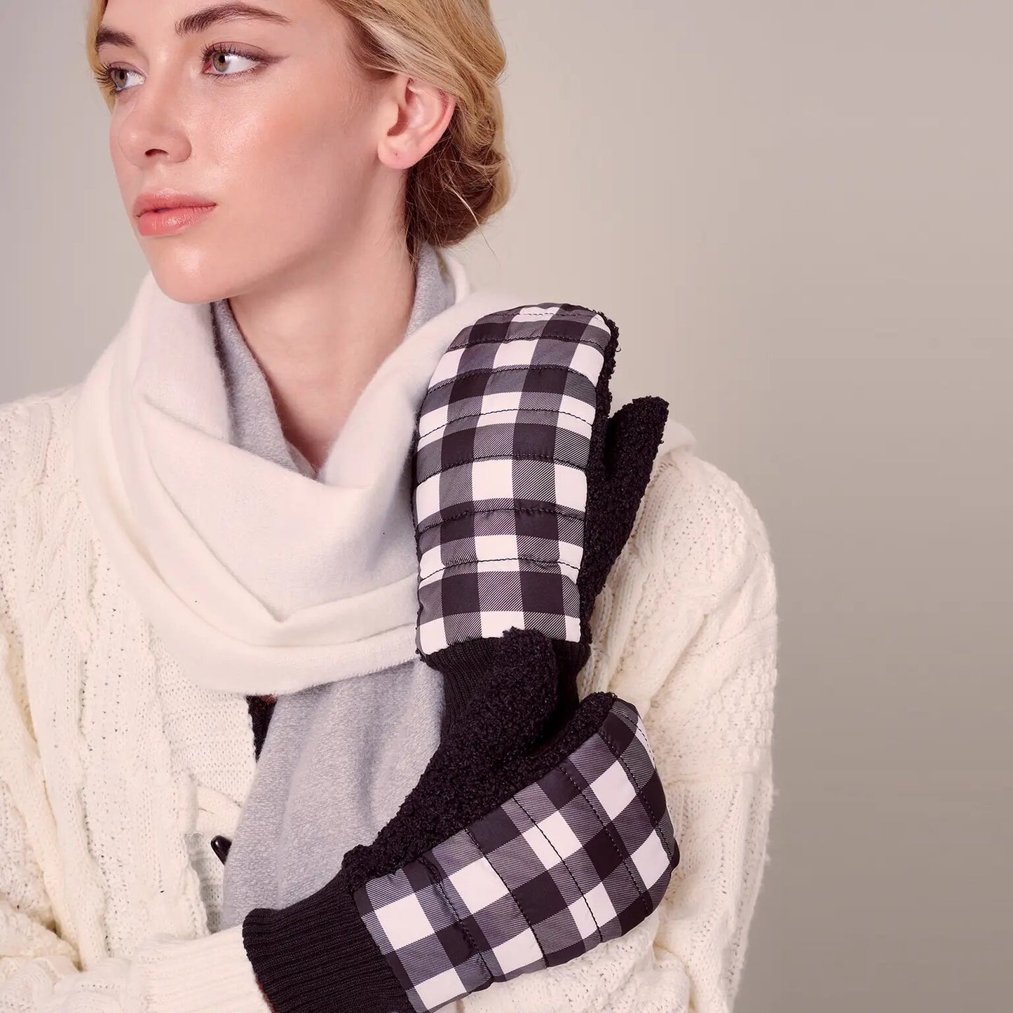 White Buffalo Check Mittens