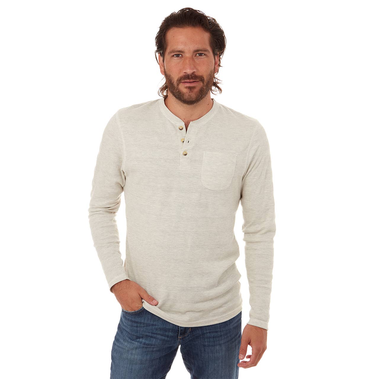 PX - Harper Long Sleeve Waffle Henley Oatmeal Size L