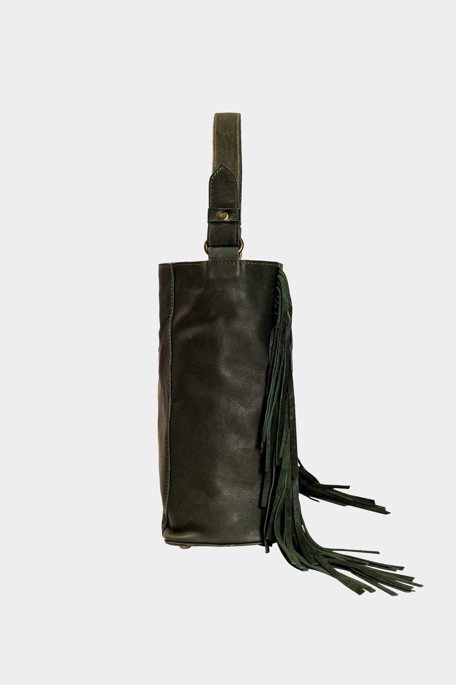 Risa Leather Fringe Chloe Hunter Green - DDBooski Clothing Co