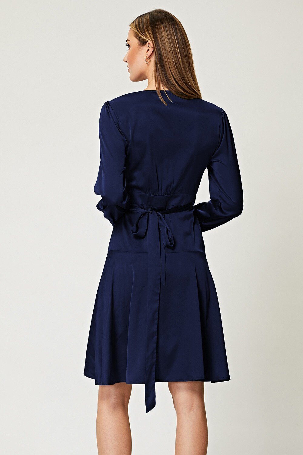 Angeleye Navy Satin Dress with Ruffle Hem - DDBooski Clothing Co