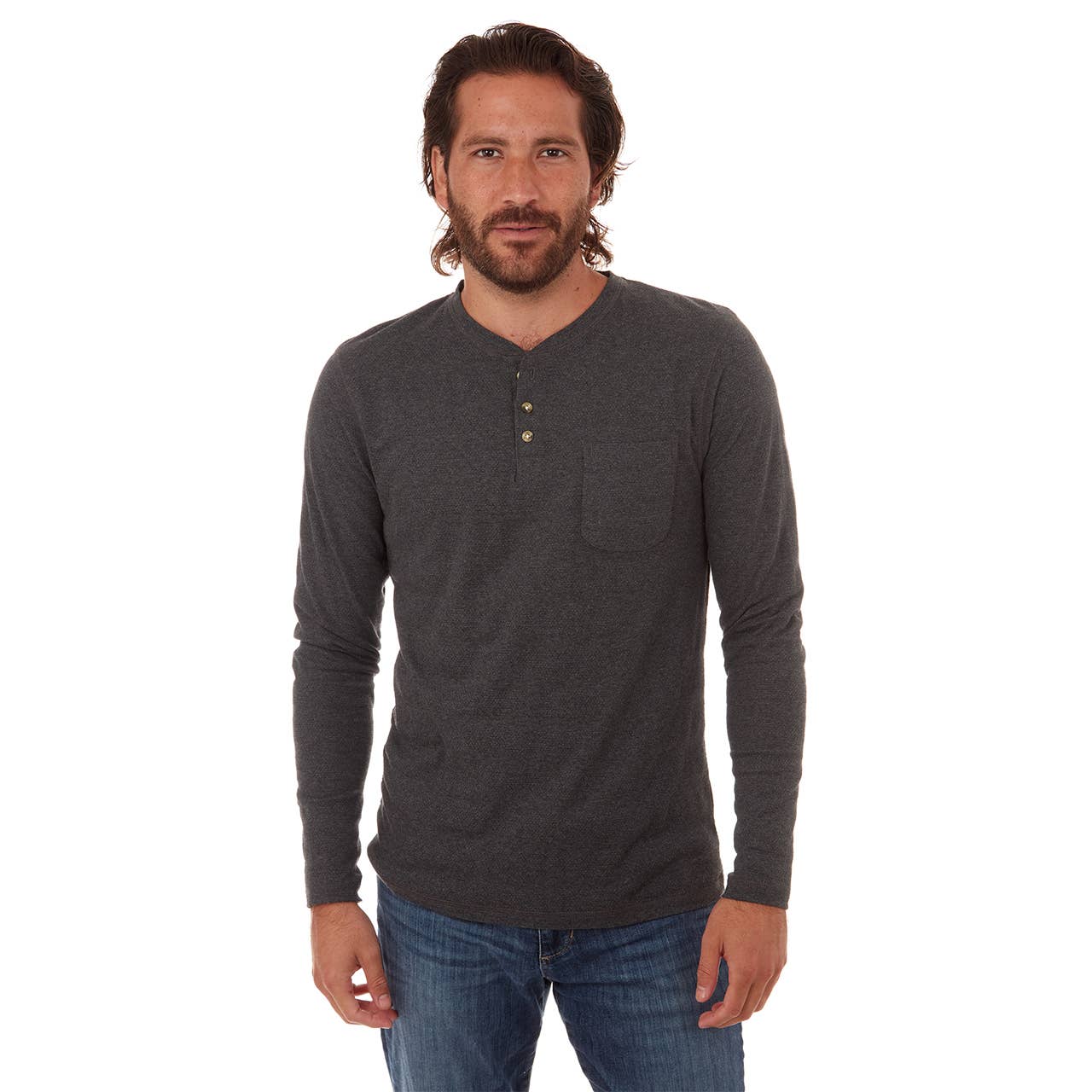 PX - Harper Long Sleeve Waffle Henley Grey