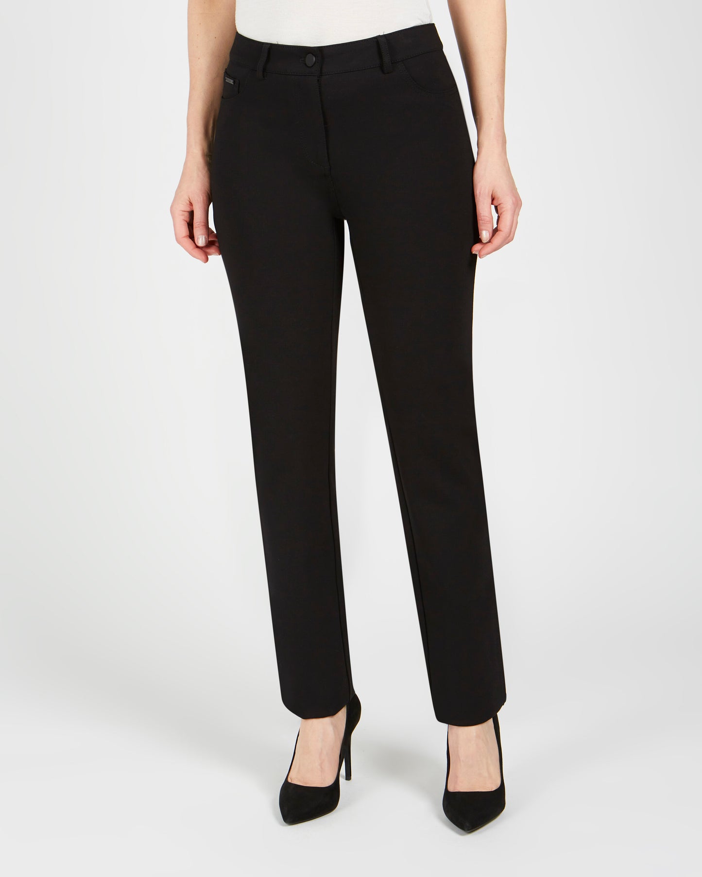 Renuar Black Ponte Pant With Belt Loops Straight Leg