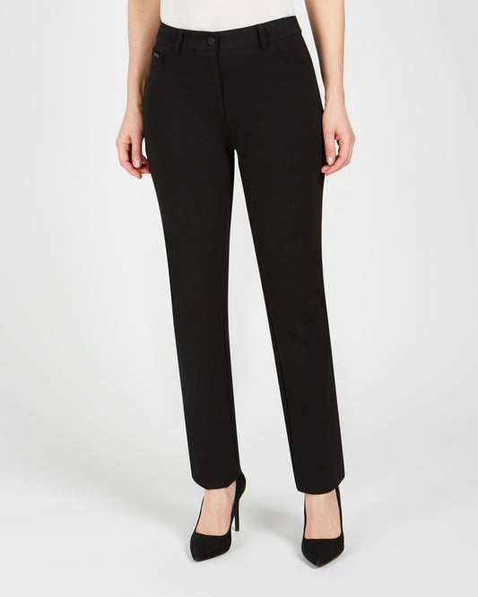 Renuar Black Ponte Pant With Belt Loops Straight Leg