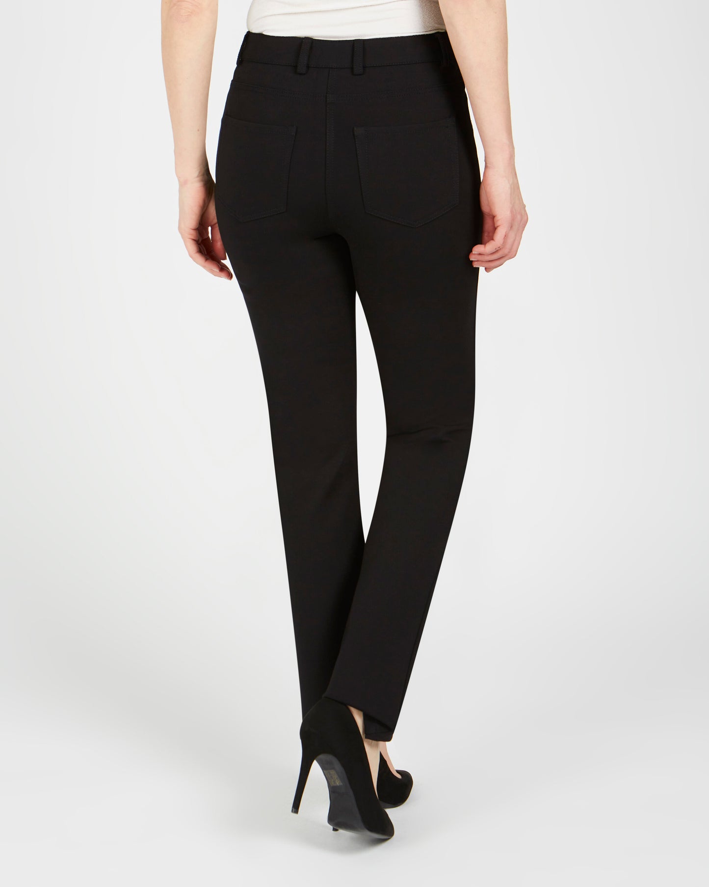 Renuar Black Ponte Pant With Belt Loops Straight Leg