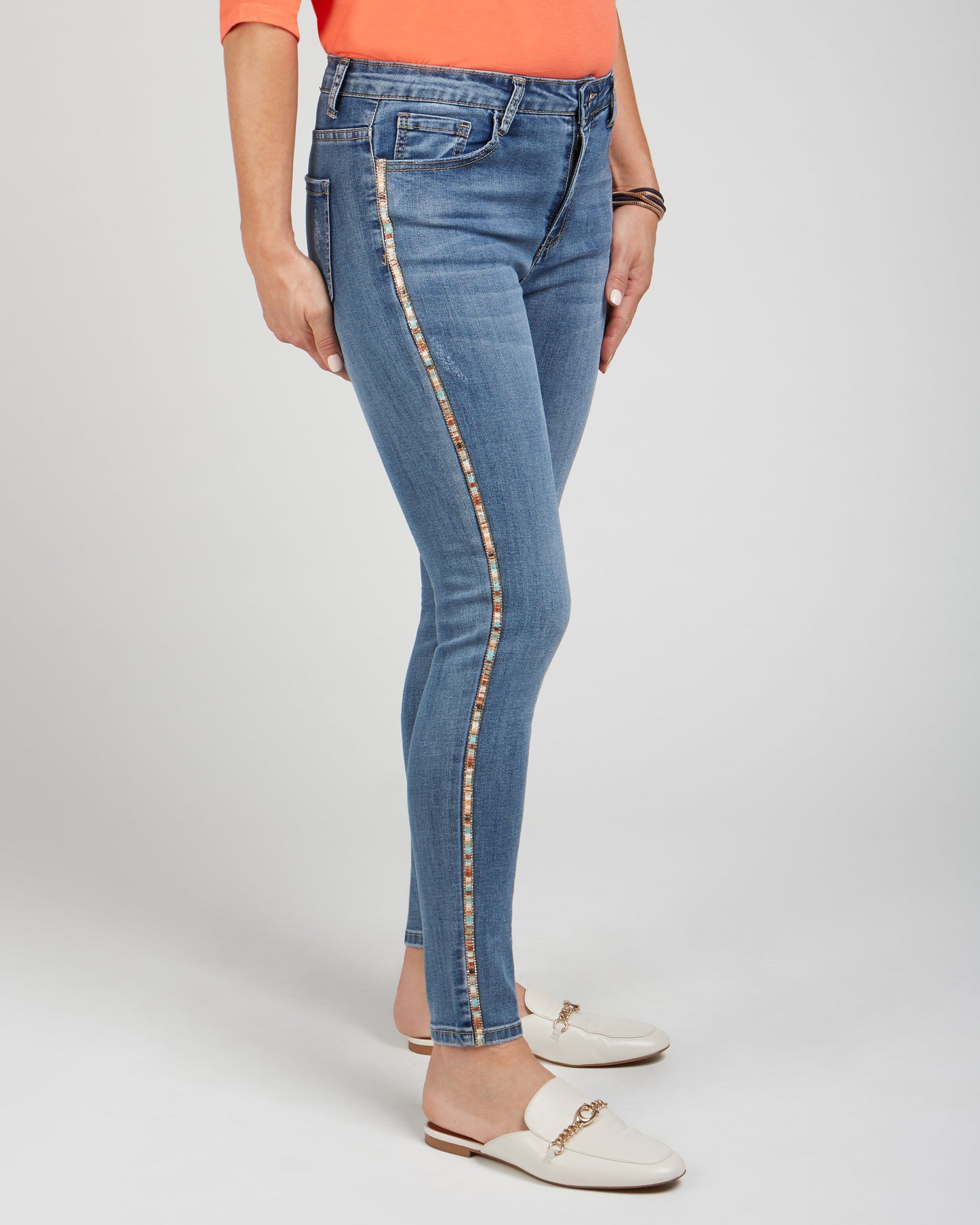 Renuar Light Wash Jeans with Multicolor Stripe