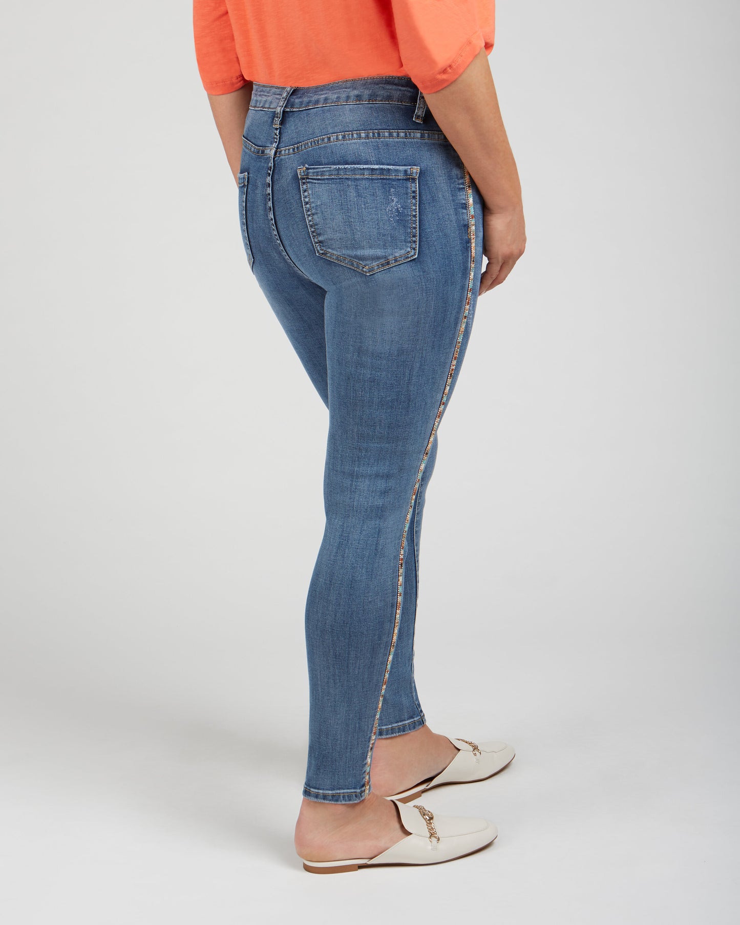 Renuar Light Wash Jeans with Multicolor Stripe