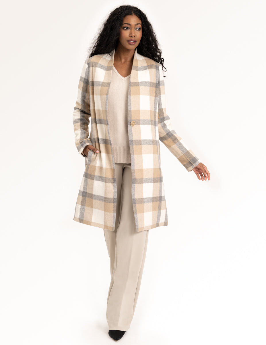 Tan clearance plaid coat