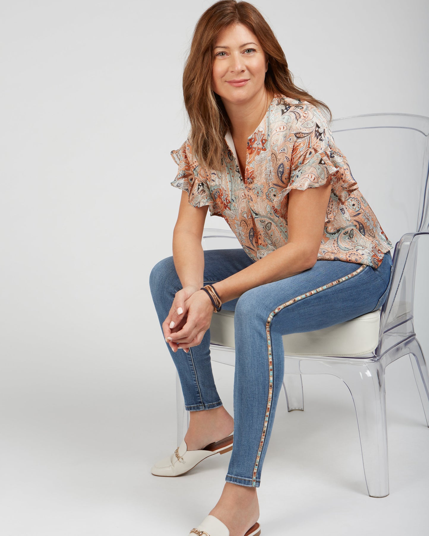 Renuar Light Wash Jeans with Multicolor Stripe
