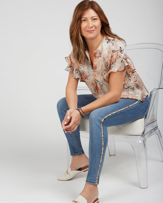Renuar Light Wash Jeans with Multicolor Stripe