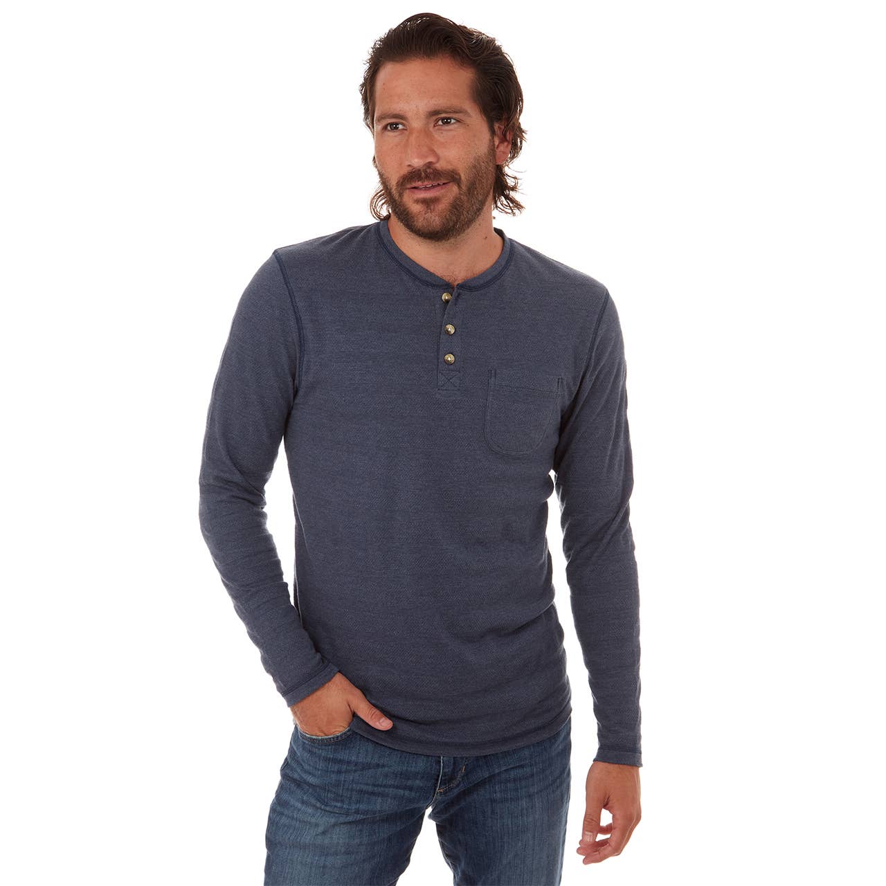 PX - Harper Long Sleeve Waffle Henley Navy