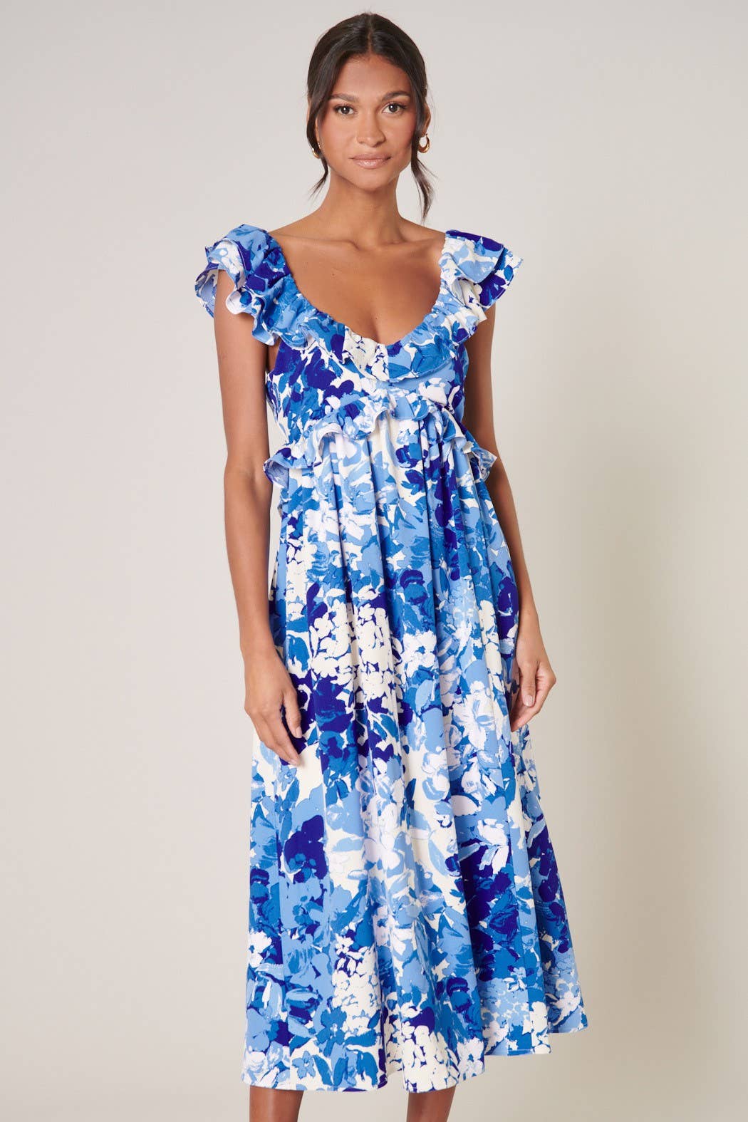 Sugarlips Gypsum Berry Floral Tie Back Cutout Midi Dress
