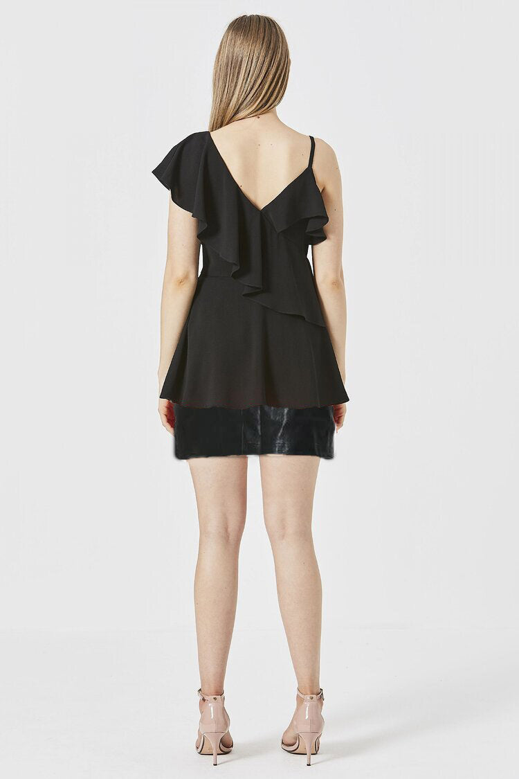 Angeleye One Shoulder Blouse Tiered Black XS - DDBooski Clothing Co