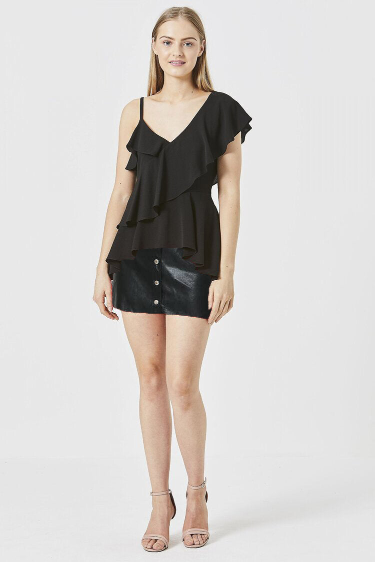 Angeleye One Shoulder Blouse Tiered Black XS - DDBooski Clothing Co