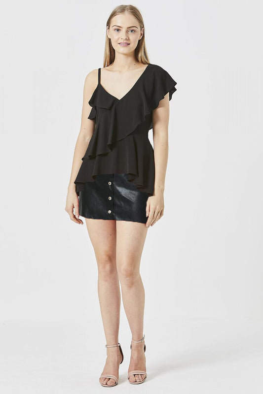 Angeleye One Shoulder Blouse Tiered Black XS - DDBooski Clothing Co