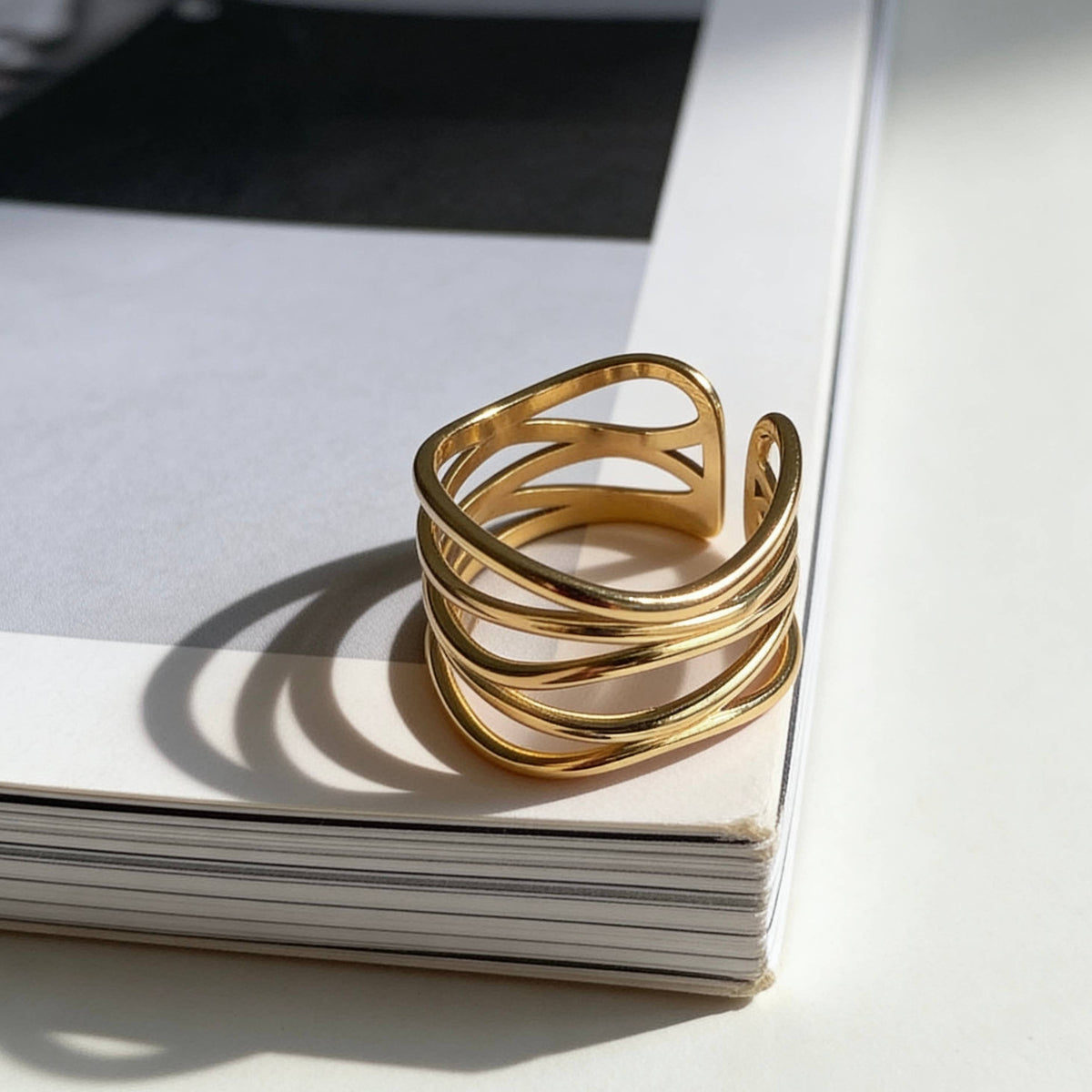 Aurea Jewelry - Abstract Wave Open Gold Ring