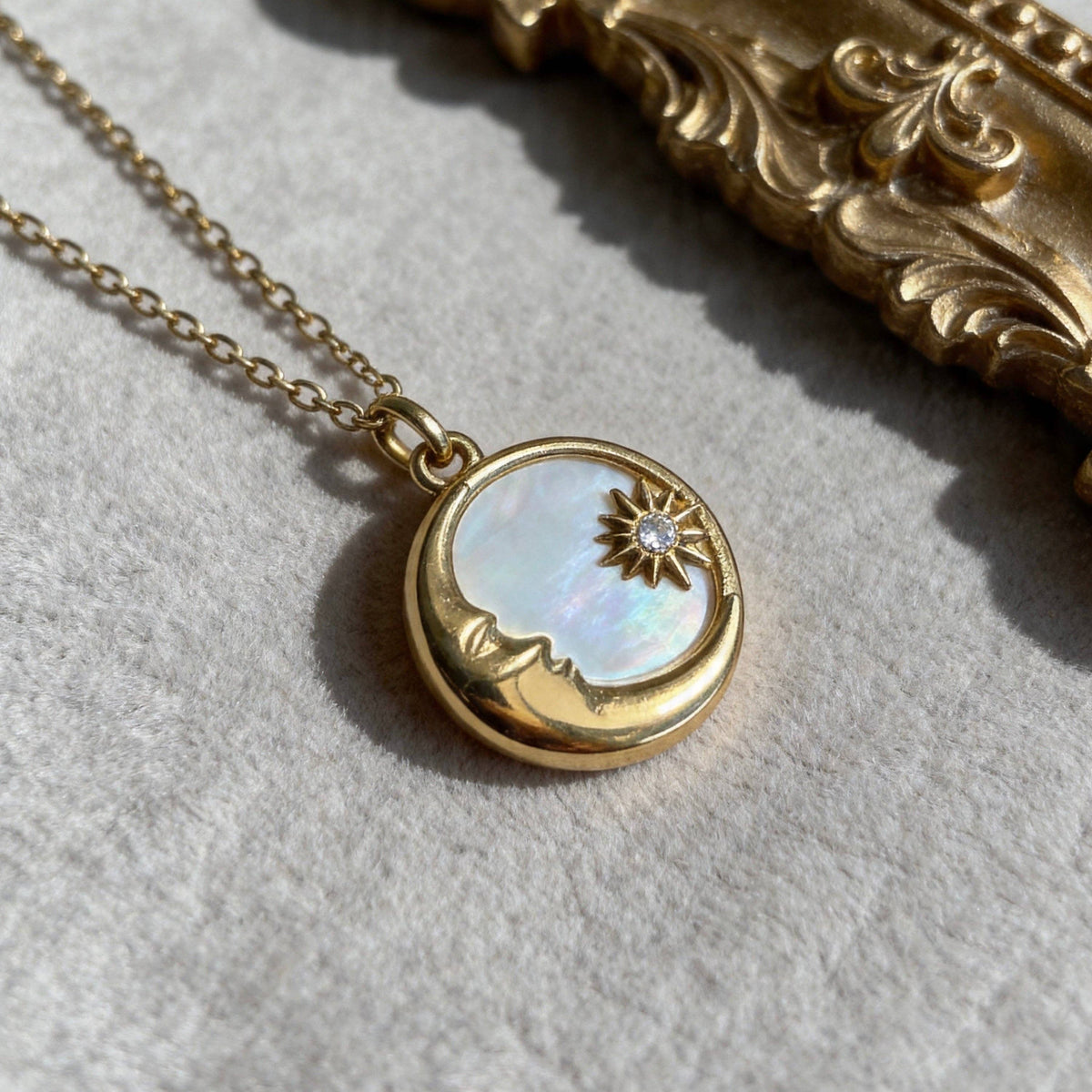Aurea Jewelry - Stainless Steel Sun & Moon Mother-of-Pearl Pendant Necklace