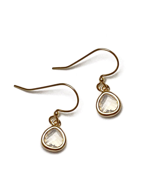 Gracie Rose Designs - Bridal Gold Glass Opal Teardrop Dangle Minimalist Earrings