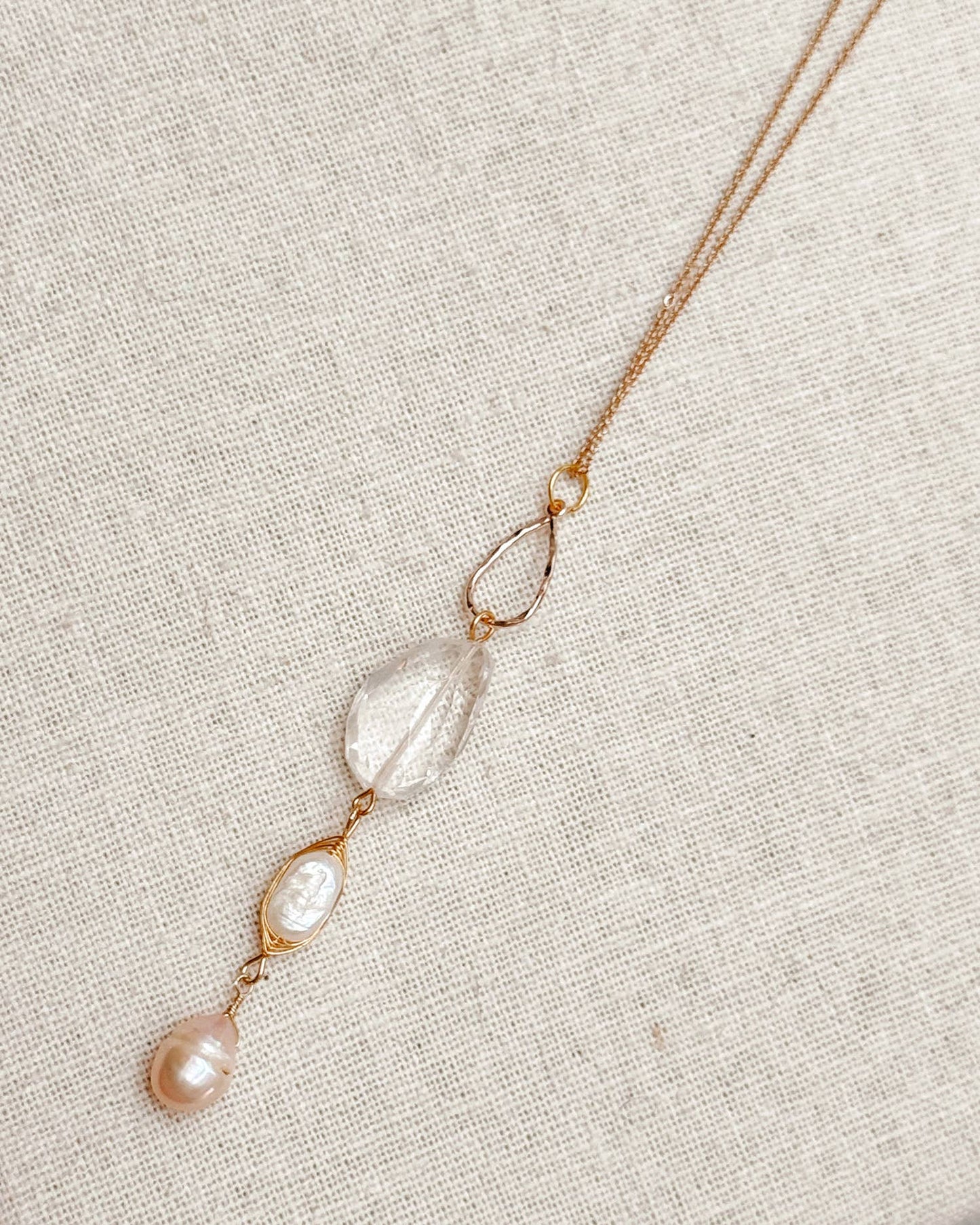 Gracie Rose Designs - Crystal Quartz & Freshwater Pink Pearl Drop Necklace