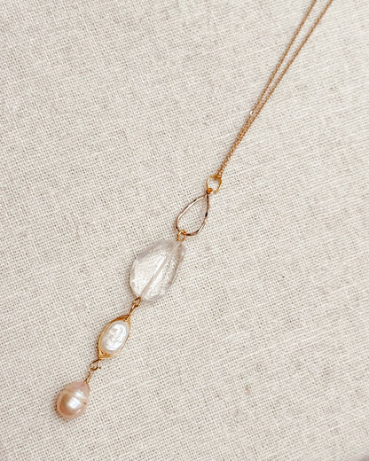 Gracie Rose Designs - Crystal Quartz & Freshwater Pink Pearl Drop Necklace