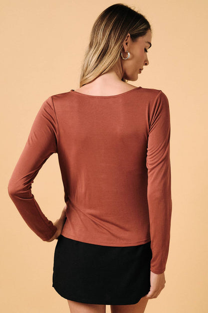 Sunday Edition by LE LIS - WIDE ROUND NECK LONG SLEEVE SHIRRING DETAIL TOP