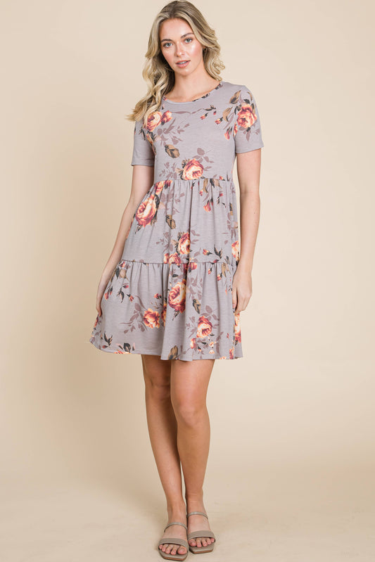 BOMBOM FLORAL TIERED DRESS