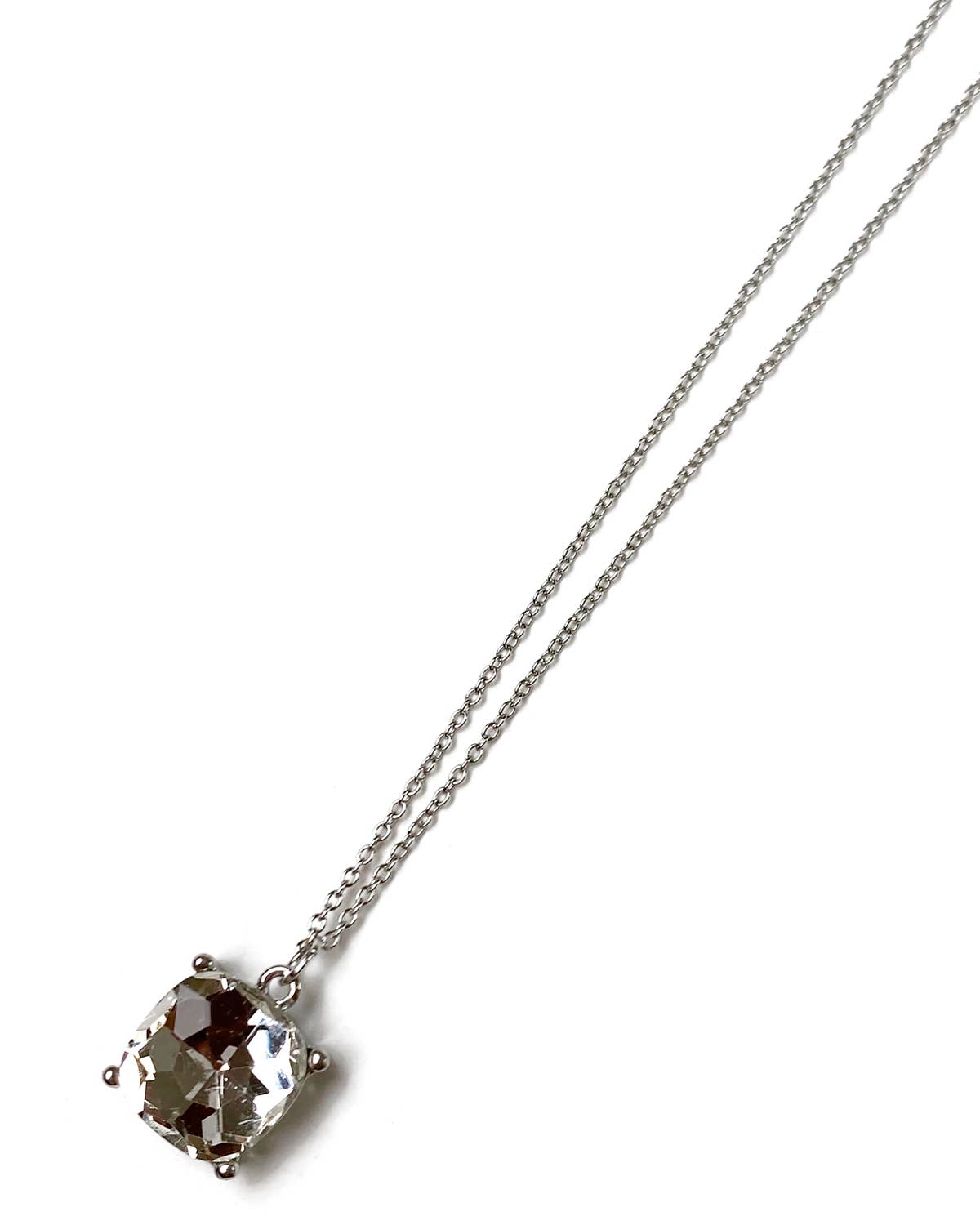 Gracie Rose Designs - Rhodium Cushion Cut Clear Crystal Charm Necklace