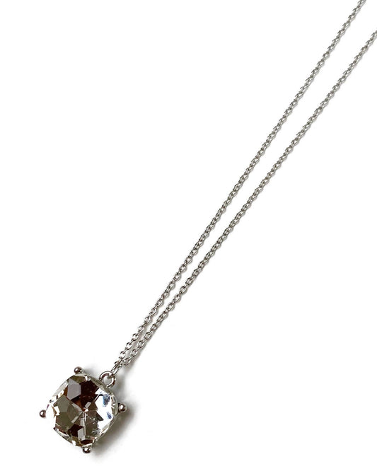 Gracie Rose Designs - Rhodium Cushion Cut Clear Crystal Charm Necklace