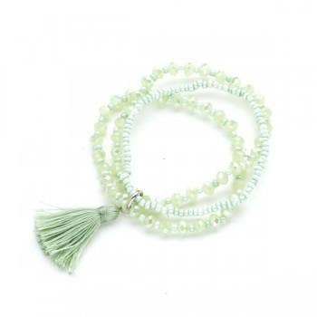 Suzie Blue Canada - Triple-Strand Crystal Bead Bracelet With Tassel