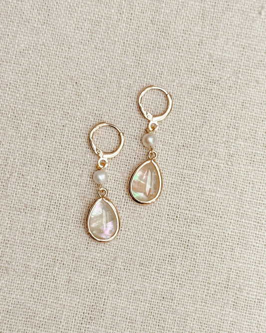 Gracie Rose Designs - Champagne Shell Tear Drop Gold Earrings