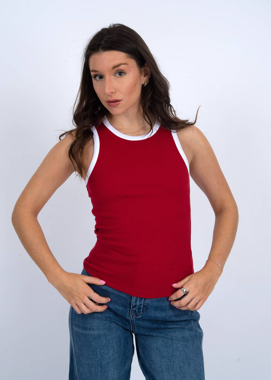 RD Style - MARIA CREW NECK MUSCLE TANK CRIMSON