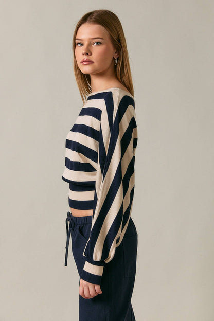 LE LIS - BOAT NECK DOLMAN SLEEVE SWEATER TOP In Navy