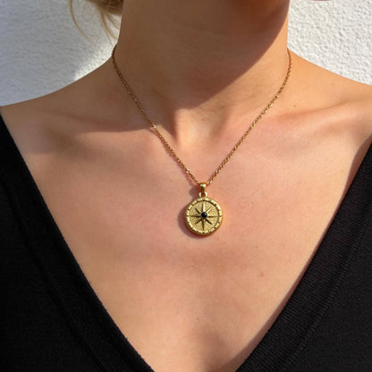 Aurea Jewelry - Stainless Steel Gold Compass Star Pendant Necklace