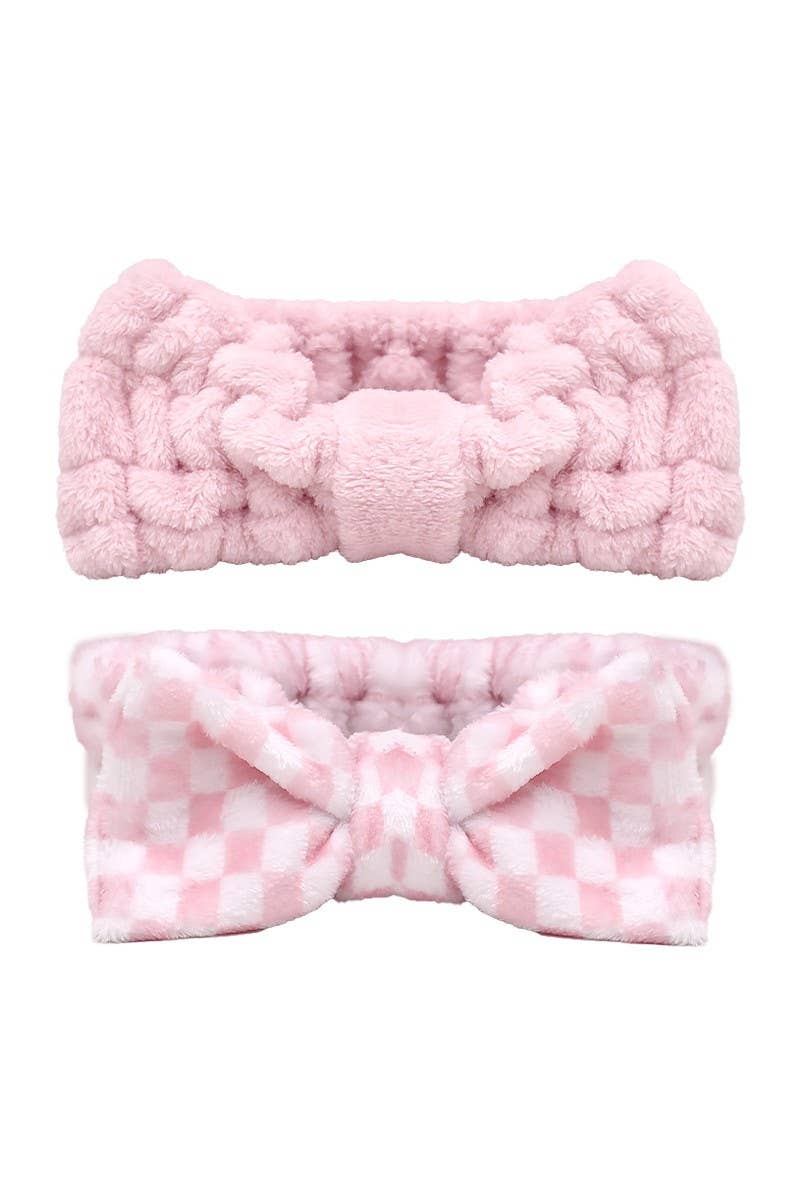 CALA Plush Headband Pink and White Checkered