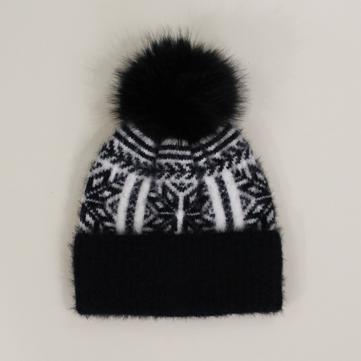 La-a SOLE - Nordic Pattern Winter Hat W/ Pom Pom | Black