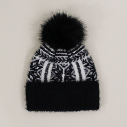 La-a SOLE - Nordic Pattern Winter Hat W/ Pom Pom | Black