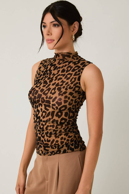 Sunday Edition Leopard Mesh Mockneck