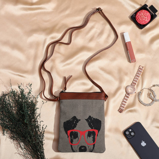 Mona B. - Dog Up-Cycled Original Leather Canvas Crossbody Bag