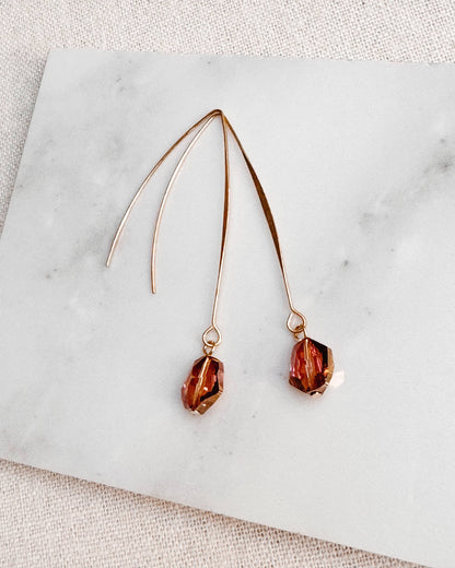 Gracie Rose Designs - Copper Swarovski Crystal Long Thread Through Dangle Earrings