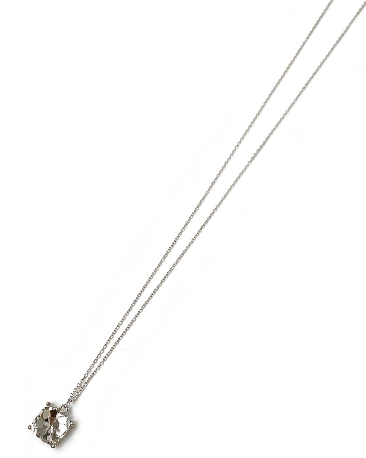 Gracie Rose Designs - Rhodium Cushion Cut Clear Crystal Charm Necklace