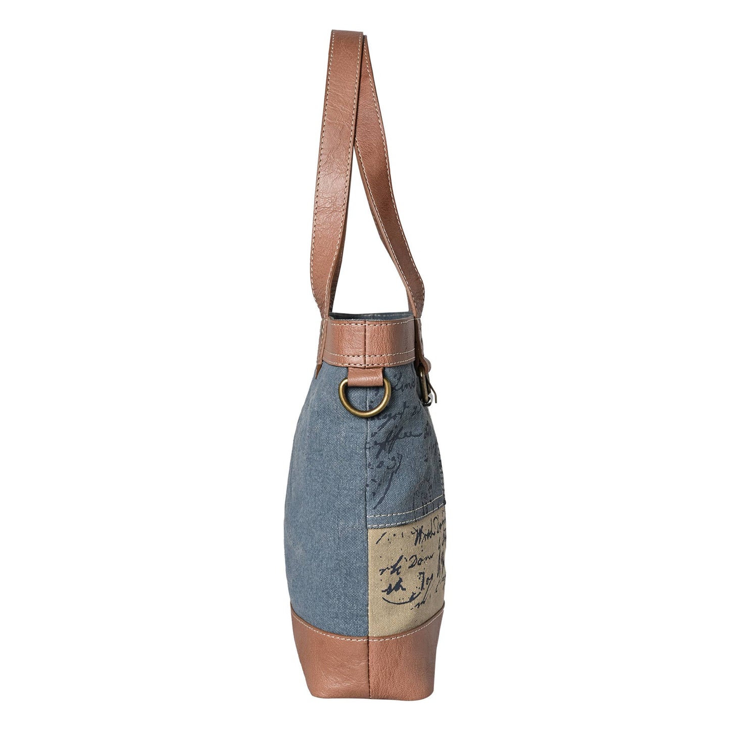 Mona B. - VINTAGE SCRIPT SHOULDER BAG, DUSTY BLUE,M- 1834