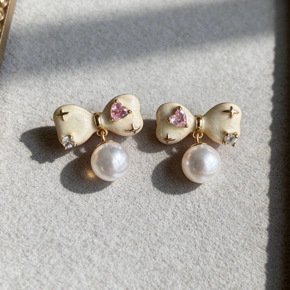 Aurea Jewelry - Bow Pearl Drop Earrings