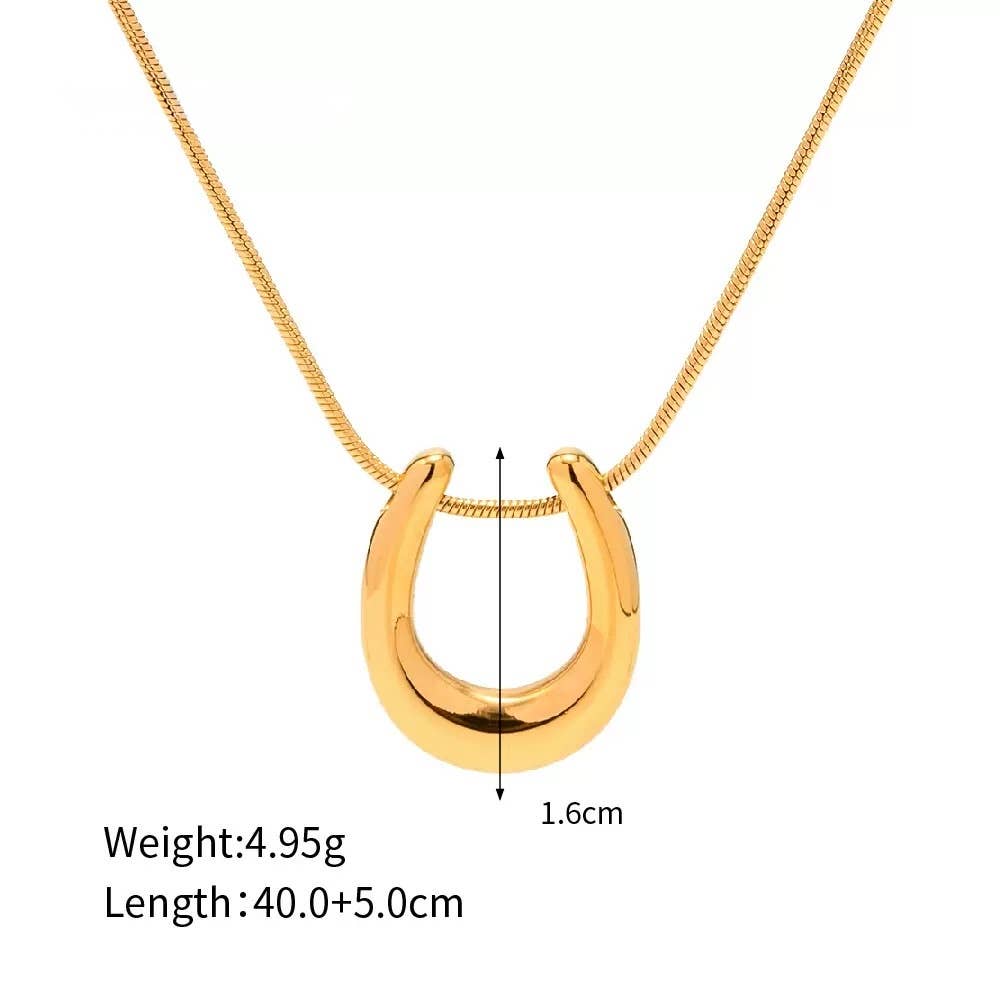 Aurea Jewelry - Stainless Steel Lucky Horseshoe Gold Pendant Necklace