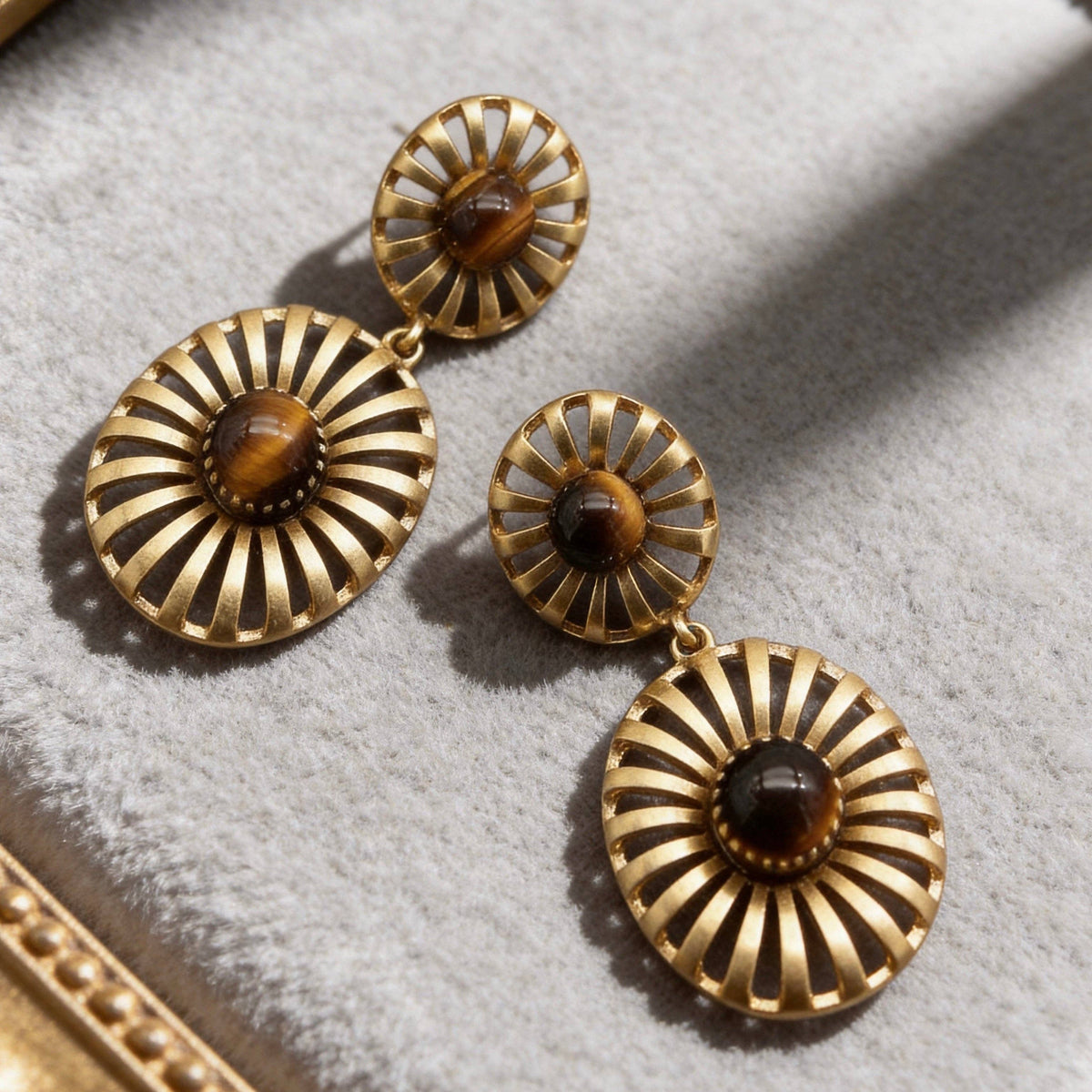 AureaJewelry - Tiger Eye Sunburst Drop Earrings