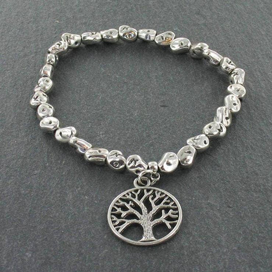 Suzie Blue Canada - Tree Charm Nugget Bracelet in Silver Plate