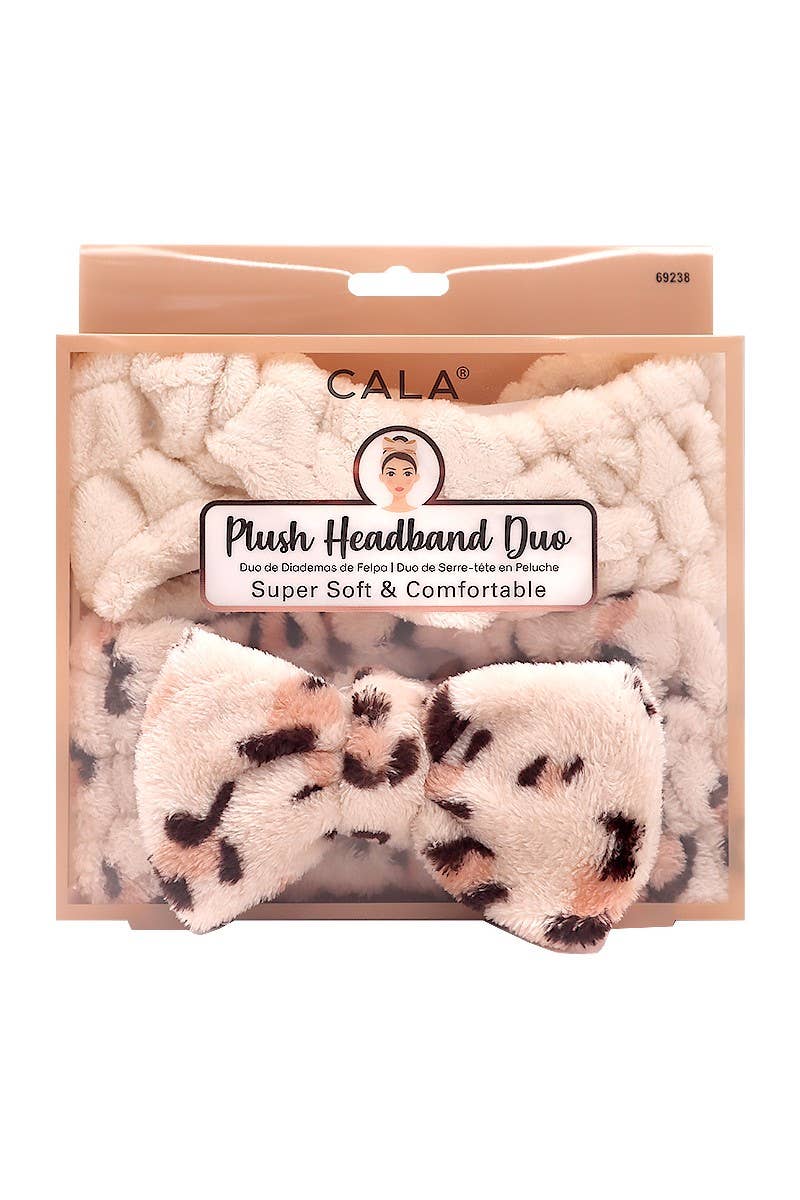 CALA Plush Headband Duo Leopard and Beige