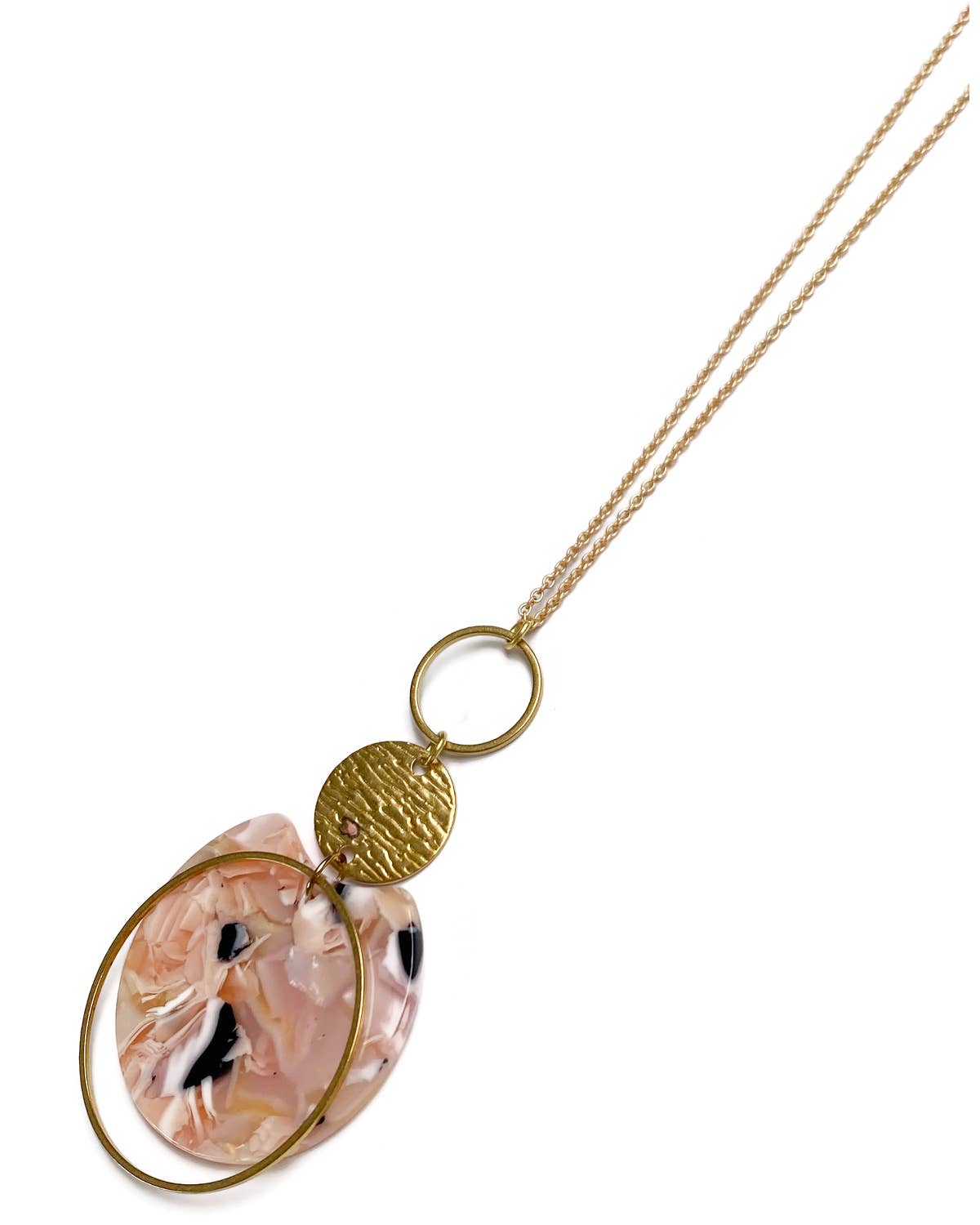 Gracie Rose Designs - Matte Gold Pink Rose Petal Acetate Tassel Geometric Necklace