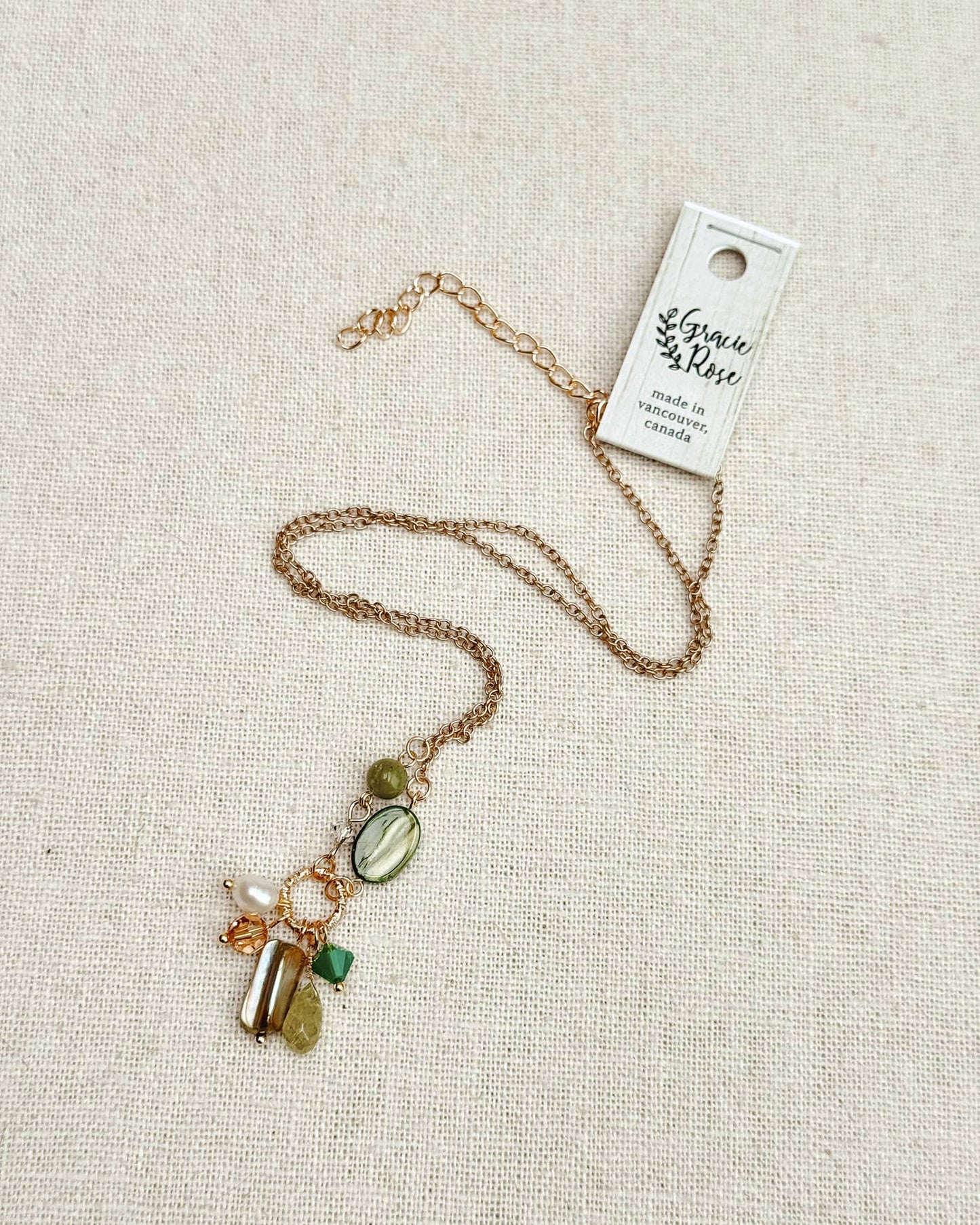 Gracie Rose Designs - Green Garnet & Pearl Cluster Necklace