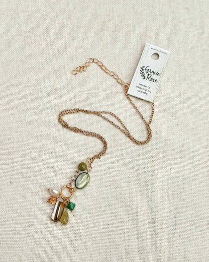Gracie Rose Designs - Green Garnet & Pearl Cluster Necklace